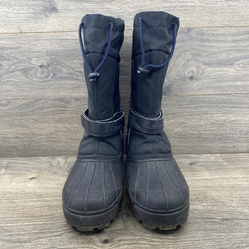 L.L.Bean Wildcat Snow Boots Kids 7 Black Navy Blue Insulated Waterproof 238064